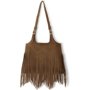 Fringe Shoulder Bags for Women Western Hobo Purses Vegan Faux Suede Leather Wove